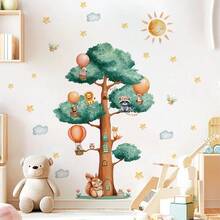 2 Sheets/Set Kids Forest Animals Wall Stickers, Giant Tree House Decals, Removable Cute Owl Squirrel Raccoon Bunny Vinyl Art For Kids Bedroom Classroom Children's Room Nursery Decor, Easy Peel And Stick - Multicolor - View 10