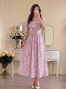 Elegant Long-Sleeved Dress With A Lace Collar And Fitted Hem, Featuring A Charming And Romantic Floral And Lace Design, Ideal For Holidays, Women's Dress - 象牙白色 - 查看 6