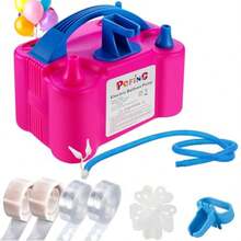 PCFING - Bomba de globo eléctrica y herramienta de atado de globos en uno inflador portátil de globos con kit de tira de arco - Rojo rosa - Ver 2