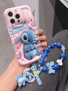 Disney Has Authorized, Phone Case - Chain Set, The Stitch Lilo & Stitch 3D Phone Case Plus A Silicone 3D Stitch Bracelet With Metallic Ring Removable Bracelet, Stitch And Angel Pattern, Compatible With Iphone17/16/15/14/13/12/11/XS/XR/X Plus Pro Max, A Stylish Cartoon Phone Case, The Perfect Gift Choice, Phone Protection, Durable Phone Cover, Great Gift For Friends And Family. - White - View 4