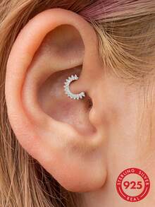 1pc S925 Sterling Silver Cubic Zirconia Ear Cuff Earring & Nose Ring, Fashion Jewelry For Women - Silver - View 3