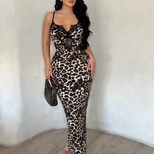 guangzhougaolangshangmao   Vestido ajustado de mujer con estampado de leopardo y encaje en parches - Multicolor - Ver 5