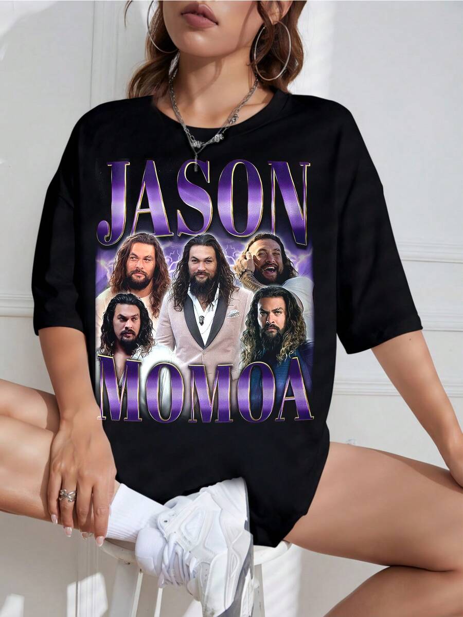 Jason Momoa T-Shirt - Vintage Gift Made Just For Him - New For 2026 - Unisex Jason Momoa T-Shirt, Fits Plus Sizes, Vintage 90s Bootleg Style, Fan Merchandise Of The Actor, Casual Retro Grunge Aesthetic - 黑色 - 查看 1