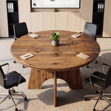 Tribesigns 47" Solid Wood Round Conference Table For 4-6 People, Farmhouse Meeting Table With Thicken Tabletop, Circle Office Table For Conference Room, Breakroom, Training, Negotiation, Brown - A - 查看 6