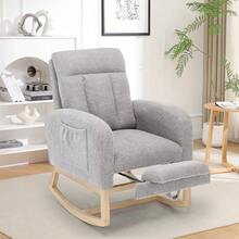 Techigher Modern Teddy Fabric Nursery Rocking Chair, Upholstered Rocker Glider With Adjustable Footrest And Side Pocket, For Nursing And Relaxation, 63 X 75 X 104 Cm - Multicolor - View 12