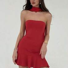 Nana's Women's Clothing Store  Vestido mini ajustado rojo de estilo romántico para el Día de San Valentín para mujeres - Beis - Ver 6