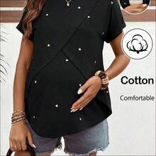 WNST
  Camiseta de enfermería casual de verano para maternidad con bordado de corazón - Verde militar - Ver 2