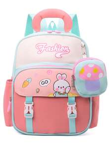 Mochila estilo universitario nueva, ligera y cómoda, con diseño de conejito lindo, bolso de hombro para estudiantes, simple y versátil, mochila para el campus - Verde - Ver 4