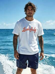 Minimalist. 100% Cotton. Men's Short-Sleeved T-Shirt, American Style, Brand, 1 Piece, Summer Fashion, Loose And , Fresh And Elegant, Korean Version, Casual And Versatile, Crew Neck, Pure Cotton, Printed Pattern, Half-Sleeved Top. Spring Summer Top. - White - View 2