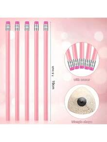 5/10/30/60pcs HB Graphite Pencil Pack With Eraser - For School, Art, Office, Drawing, Sketching, Learning - Pink Wood Pencils Bac, First Day Of School - Multicolor - View 5