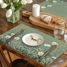 1/2/4/6/8入組 花卉與尤加利印花餐墊，100%聚酯纖維，18"*12"(45*30cm)，水彩植物圖案，防水防污耐熱，可機洗，適用於居家、餐廳、B&B，四季皆宜 - 彩色 - 查看 7