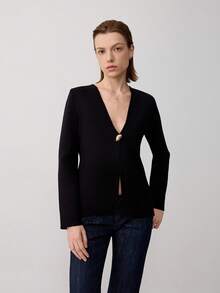 Casual Versatile Simple Solid Color Knitted Cardigan Black - Black - View 7