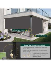 Blackout Cordless Outdoor Roller Blinds, Waterproof Exterior Roll Up Window Shades, Weatherproof Outdoor Shades Patio, Gazebo, Lanai, Pergola, Porch, And Balcony, Dark - Star - View 4