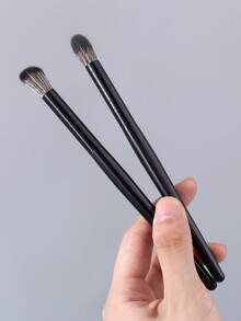 Black 2pcs Eyeshadow Blending Brush Set, Portable Eye Makeup Application And Modification Daily Beauty Tool Kit - Black - View 6