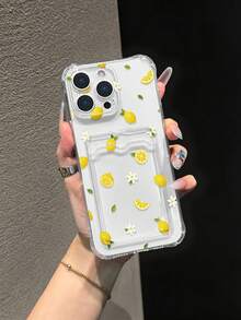 檸檬彩繪透明四角卡槽多功能卡夾錢包加厚防震手機保護殼，適用於 Ip 17/Ip 17pro/Ip 17promax/ IP16/11/16pro/16plus/16promax/16e/15Promax/13/14/12/XS/XR/7G/8P，適用於 Galaxy S25/S25PLUS/S25 Ultra/A16/A36/A26/A56/A50/A12/A32/A52/A72/A51/A21S/A13/A14/S24/S24PLUS/S24Ultra/S20/S23/S22/A53/S20FE/S21/手機保護殼 - 彩色 - 查看 2
