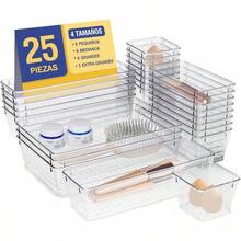 25 PCS Organizadores de Cajones, Cajas Organizadoras de Plstico en 4 Tamaos Diferentes, Organizador de Maquillaje, Organizadores de Acrilico para Cocina, Escritorio, Bao, Joyas - Transparente - Ver 1