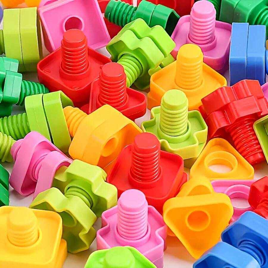 Nut And Bolt Set, Children's Fine Motor Skills Training Educational Toy, Shape And Color Matching Toy, Children's Building Game, Building Block Combination, Colorful Screw And Nut Combination Toy, Used To Develop Children's Hands-On Ability And Thinking Ability. Color And Style Random - Multicolor - View 1