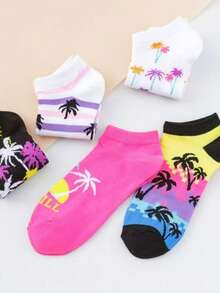 1/2/4/6 Pairs Random Women Fruit Strawberry & Banana Pattern Socks, European And American Style, Comfortable & Breathable Ankle Socks - Multicolor - View 6
