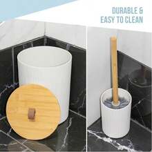 7-Piece Bamboo Bathroom Accessory Set / Modern Bathroom Essentials Set (White). This Bathroom Set Makes An Excellent Gift For Family, Friends, Colleagues, Or Clients. - F-Beige - View 5