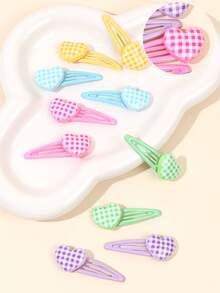 10 piezas Clips BB de corazón color pastel para niñas, clips de pelo de corazón a cuadros kawaii, lindos clips de pelo con broche, regalo para niñas, barrettes, tocado para uso diario y fiestas, accesorios para el cabello de adolescentes - Multicolor - Ver 6