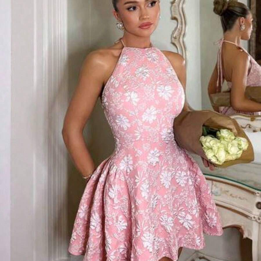 guangzhougaolangshangmao Charm Vestido sin mangas elegante y minimalista de color rosa tejido con pliegues en los lados, adecuado para banquetes y fiestas de té - Rosa - Ver 1