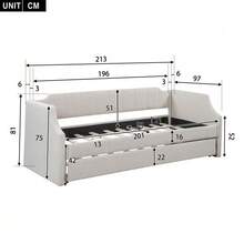 90 X 200(190) DAY Beds, Upholstered Single Daybed With Rollaway Bed - Beige - View 2