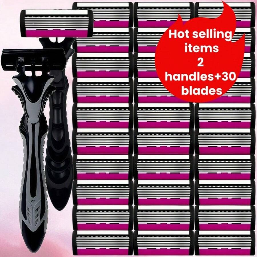 Manual Security Razor For Men, 6-Layer Stainless Steel Hair Removal Shaving Blades, Replaceable Shaver Heads