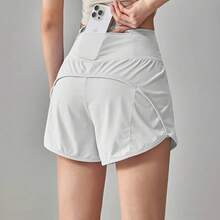 Pantalones cortos deportivos de Yoga adelgazantes de cintura alta para mujer, conjunto de tres piezas antideslumbrante de verano con dos piezas para fitness y ejercicio - Rosa - Ver 4