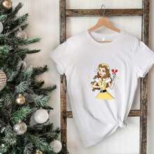 Belle Christmas T-Shirts, Princess Christmas T-Shirt, Belle T-Shirt, Princess Belle T-Shirt, Land T-Shirt, Magic Kingdom T-Shirt. - 白色 - 查看 1