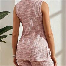 WNST
  Conjunto de camiseta y pantalones cortos de mujer embarazada de estilo casual con cuadros de tweed y abertura lateral, adecuado para vacaciones, ocio de moda y otras ocasiones - Albaricoque - Ver 3