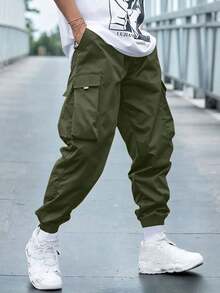 1pc Tween Boys Loose Fit Solid Color Cargo Pants, Suitable For Commuting, School, Casual, Travel - Army Green - View 7