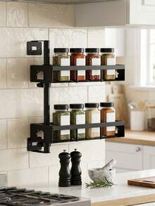 Estante giratorio de especias de cocina de 2 niveles, construcción de acero al carbono, estante multifuncional para almacenamiento de especias y condimentos, organizador de frascos de especias de cocina, estante multiusos con superficie fácil de limpiar y resistente, organizador de frascos de especias para cocina - Multicolor - Ver 4