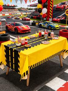 1pc Racing Theme Tablecloth, Yellow And Black Racing Pattern Table Cover, Baby Shower Party Tablecloth, Racing Birthday Party Decoration, Gender Reveal Party Decoration Table Runner, Racing Theme Party Supplies, Racing Game Table Decoration, First Tooth Party Decoration, Welcome Newborn Party Decoration Table Runner, Racing Room Decoration, Home Decoration, Outdoor Decoration Disposable Tablecloth, 1st Birthday Gift - Yellow and Black Racing Track - View 8
