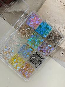 12-Cuadrícula 1 Caja Piedras de Imitación Coloridas Translúcidas Irregulares Fondo Plano DIY Arte de Uñas Súper Brillantes Fondo Puntiagudo Piedras de Imitación de Vidrio Tamaño Mixto para Uñas - Multicolor - Ver 6