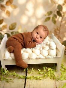 Newborn Photography Small Bed, 100 Days Prop, Vintage Style Baby Bed, Studio Assistant, Detachable Prop, Baby Full Month Wooden Bed, Welcome Baby Party Gift, Baby Gift, Baby Room Decor - Multicolor - View 3