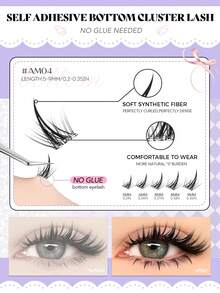 GROINNEYA 6 Rows Lower Lashes No Glue Needed False Lashes Spiky Cartoon Style Self-Adhesive DIY Lashes Press-On Bottom Lashes Clusters Delicate Comfortable Individual Lashes Easily Create Professional-Level Lash Effects At Home - C - View 3