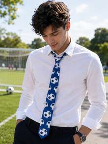 1pc Men's Sports Theme Tie With Football Print, Fashion Party Necktie For Events - Multicolor - View 1