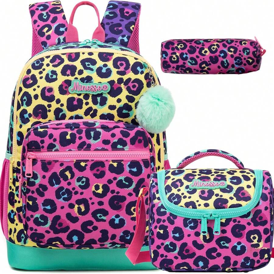 Conjunto de mochila escolar 3 en 1 para niñas, mochila estampada con bolso bandolera y estuche para lápices, diseño lindo, ligero y duradero, adecuado para estudiantes - Mochila escolar infantil - Ver 1