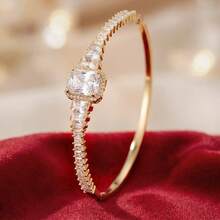 1pc Fashionable Geometric Square Design Cubic Zirconia Inlaid Bracelet For Women - Multicolor - View 1