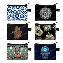 Fatima Hand Purse Turkish Blue Evil Eye Mandala Flower Money Bag Headphone ID Credit Card Key Small Wallet Gift - lqbtuerqi07g - Ver 2