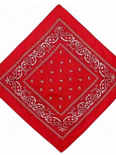 1pc Men's Cashew Street Style Classic Print Solid Color Square Scarf, Suitable For Outdoor Cycling And Hiking Outfits