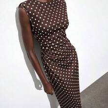jianchaimaoyi02 Maija Vestido sin mangas con pliegues y estampado de lunares para mujer - Marrón - Ver 9