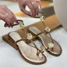 Sandália Feminina Flat Tiras Cruzadas Confortável com Detalhes Dourados - Cobre/F3 - Visão 4