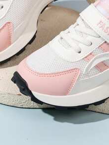 1 par de zapatillas deportivas de malla con cierre de gancho y bucle para niñas, diseño de bloques de color blanco y rosa, lindas, fáciles de poner y quitar, para uso diario, primavera, verano y otoño (talla única talla grande pequeña) - Rosa - Ver 6