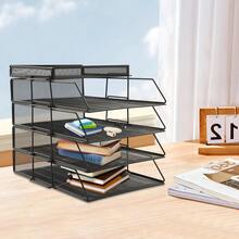 5-Tier Desk File Organizer, Detachable Iron Document Holder With Top Tray For Office Home School Storage - A - View 2