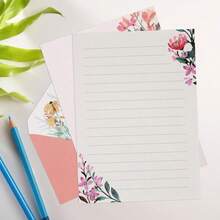 Schreibpapier und Umschläge Set, warmes Blumenmotiv Schreibwaren Set für Hochzeitseinladungen und Wünsche, liniertes Schreibpapier mit Umschlägen - Übersicht 8