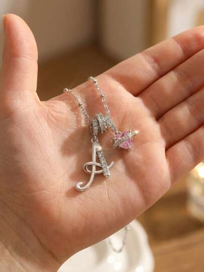 1pc Fashion Silver Copper Zirconia Letter Pendant Necklace Party Party Decoration Accessories Jewelry Gifts For Family Friends Accessories