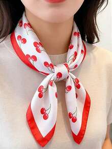 1件 櫻桃印花 70cm 女款多功能腰帶裝飾頭巾 絲巾 頭帶 時尚圍巾 頭飾 情人節穿搭配件 - 彩色 - 查看 1