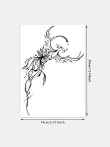 1 Pc Abstract Watercolor Phoenix Temporary Tattoo Sticker, Waterproof Long Lasting Fake Tattoo, Mythical Bird Body Art For Backs & Shoulders - Black - View 5