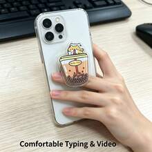 1pc Cute Cartoon Liquid Sand Cushion Phone Case With Kickstand, Retractable And Foldable, Suitable For Desktop, 360° Rotating Hands-Free Viewing Accessory - Multicolor - View 2